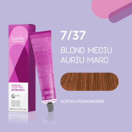 VOPSEA - Vopsea de par permanenta Londa Professional Permanent Color Cream 7/37, Blond Mediu Auriu Maro, 60 ml