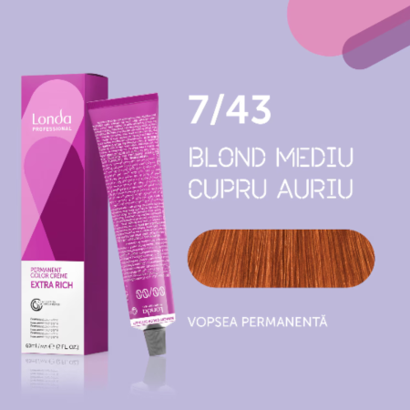 VOPSEA - Vopsea de par permanenta Londa Professional Permanent Color Cream 7/43, Blond Mediu Cupru Auriu, 60 ml
