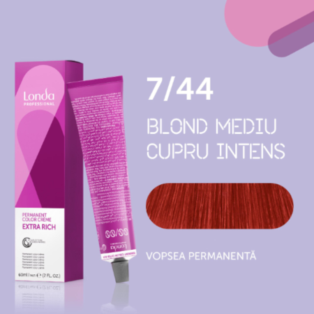 VOPSEA - Vopsea de par permanenta Londa Professional Permanent Color Cream 7/44, Blond Mediu Cupru Intens, 60 ml