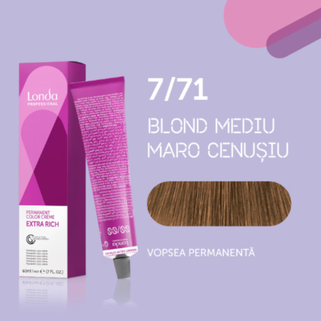 VOPSEA - Vopsea de par permanenta Londa Professional Permanent Color Cream 7/71, Blond Mediu Maro Cenusiu, 60 ml