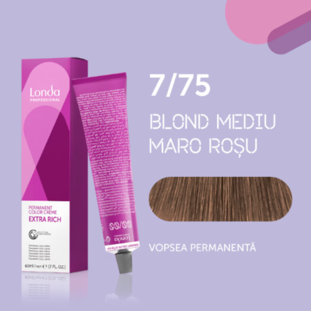VOPSEA - Vopsea de par permanenta Londa Professional Permanent Color Cream 7/75, Blond Mediu Maro Rosu, 60 ml