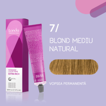 VOPSEA - Vopsea de par permanenta Londa Professional Permanent Color Cream 7/, Blond Mediu Natural, 60 ml