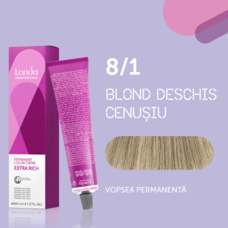 VOPSEA - Vopsea de par permanenta Londa Professional Permanent Color Cream 8/1, Blond Deschis Cenusiu, 60 ml