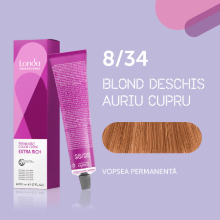 VOPSEA - Vopsea de par permanenta Londa Professional Permanent Color Cream 8/34, Blond Deschis Auriu Cupru, 60 ml