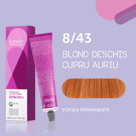 VOPSEA - Vopsea de par permanenta Londa Professional Permanent Color Cream 8/43, Blond Deschis Cupru Auriu, 60 ml