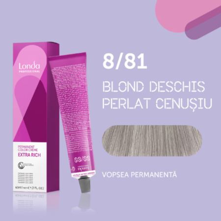 VOPSEA - Vopsea de par permanenta Londa Professional Permanent Color Cream 8/81, Blond Deschis Perlat Cenusiu, 60 ml