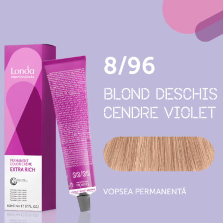 VOPSEA - Vopsea de par permanenta Londa Professional Permanent Color Cream 8/96, Blond Deschis Cendre Violet, 60 ml