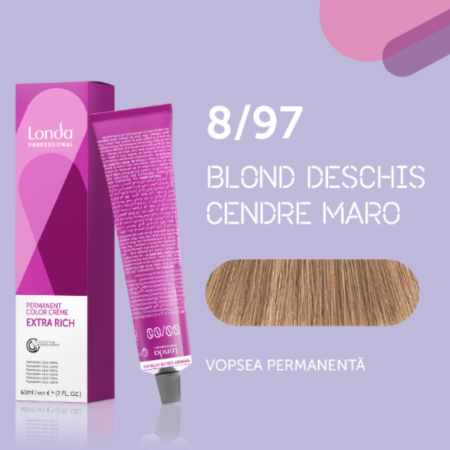 VOPSEA - Vopsea de par permanenta Londa Professional Permanent Color Cream 8/97, Blond Deschis Violet Maro, 60 ml