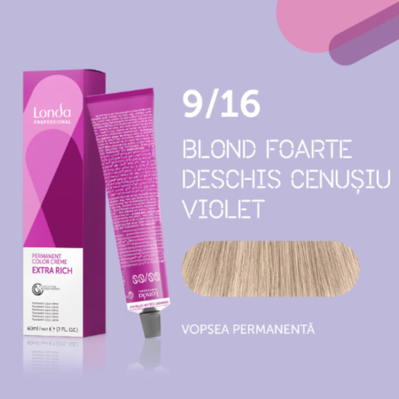 VOPSEA - Vopsea de par permanenta Londa Professional Permanent Color Cream 9/16, Blond Foarte Deschis Cenusiu Violet, 60 ml