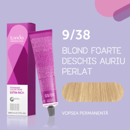VOPSEA - Vopsea de par permanenta Londa Professional Permanent Color Cream 9/38, Blond Foarte Deschis Auriu Perlat, 60 ml