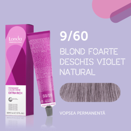 VOPSEA - Vopsea de par permanenta Londa Professional Permanent Color Cream 9/60, Blond Foarte Deschis Violet Natural, 60 ml
