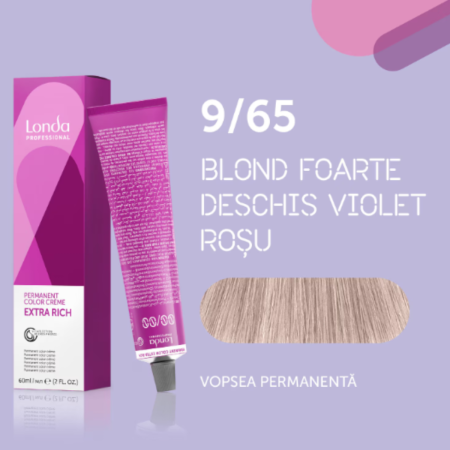 VOPSEA - Vopsea de par permanenta Londa Professional Permanent Color Cream 9/65, Blond Foarte Deschis Violet Rosu, 60 ml