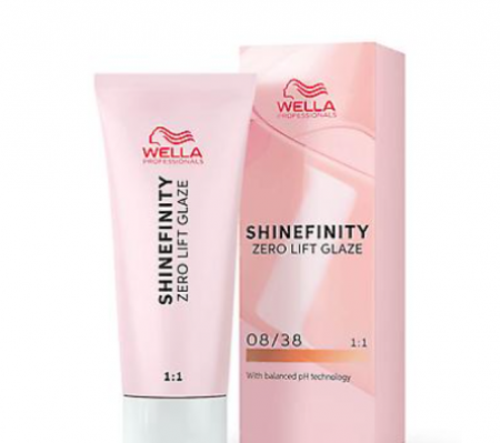 VOPSEA - Vopsea de par semi-permanenta Wella Professionals Shinefinity Zero Lift Glaze 08/38, Warm Honey Latte, 60 ml