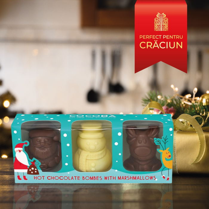 Personaje Craciun - Set 3 sfere de ciocolata belgiana cu bezele 150G [3]