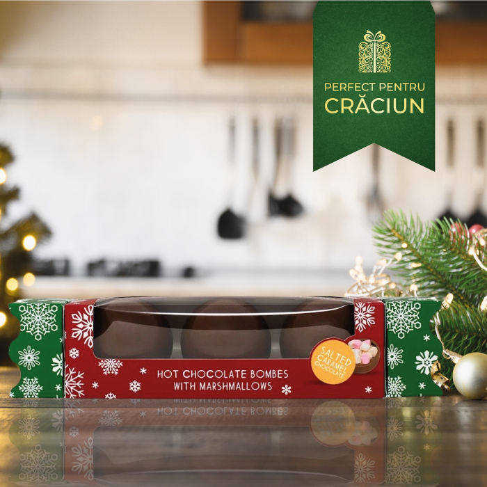 Set 3 sfere de ciocolată cu lapte și caramel sărat cu bezele 150G - Ediție Crăciun [1]