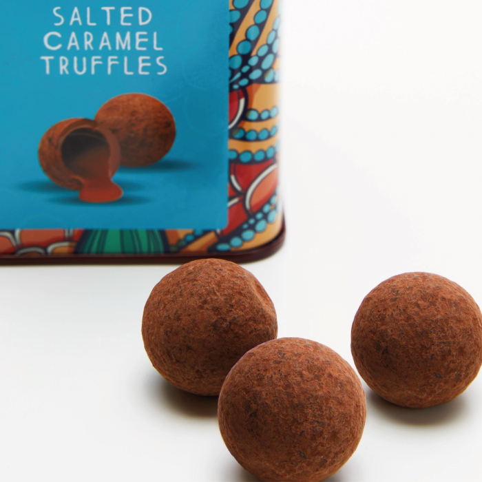 Trufe de ciocolata cu lapte si caramel sarat in cutie metalica 120G [4]
