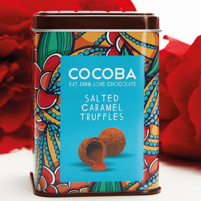 Trufe de ciocolata cu lapte si caramel sarat in cutie metalica 120G [2]