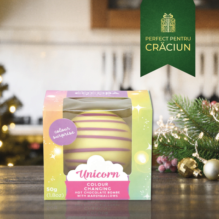 Unicorn Sfera de ciocolata alba cu bezele 50G [1]