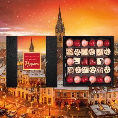 La Mulți Ani Romania - Colecția Lady „Ninsoare la Sibiu” - Bomboane de ciocolată cu umplutură 180G - Ediția „La mulți ani, România”