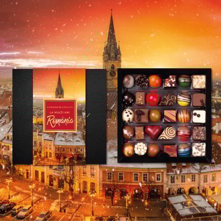 La Mulți Ani Romania - Colecția Lux „Ninsoare la Sibiu” - Bomboane de ciocolată 200G - Ediția „La mulți ani, România”