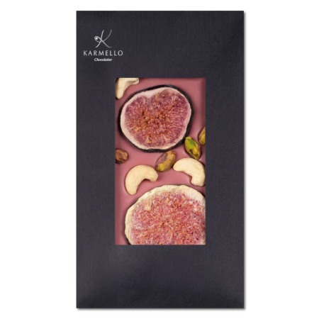 Cadouri pentru copii - Flamingo - Tabletă ciocolată ruby cu smochine și fistic 100G