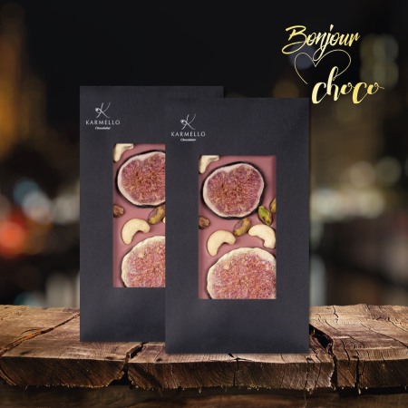Flamingo - Tabletă ciocolată ruby cu smochine și fistic 100G [3]