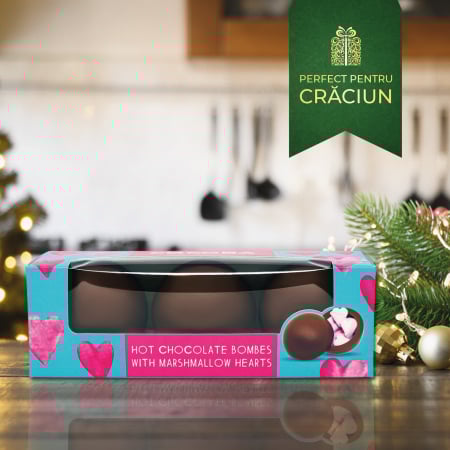 Craciun - Set 3 sfere de ciocolata cu lapte si bezele inimioara 150G