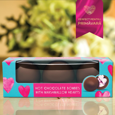 Valentine's Day - Set 3 sfere de ciocolata cu lapte si bezele inimioara 150G