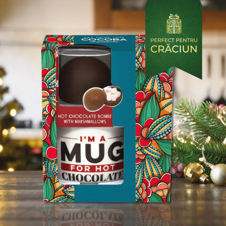 Christmas - Set cadou cana si sfera de ciocolata cu lapte si bezele 400G