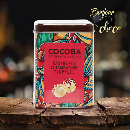 Trufe de ciocolată albă cu zmeură și șampanie în cutie metalică 120G [9]