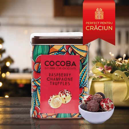 Trufe de ciocolată albă cu zmeură și șampanie în cutie metalică 120G [2]