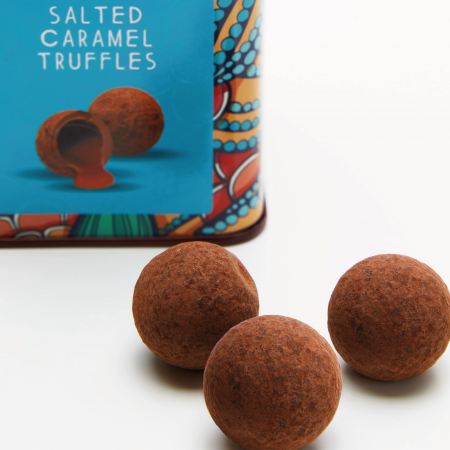 Trufe de ciocolata cu lapte si caramel sarat in cutie metalica 120G [3]