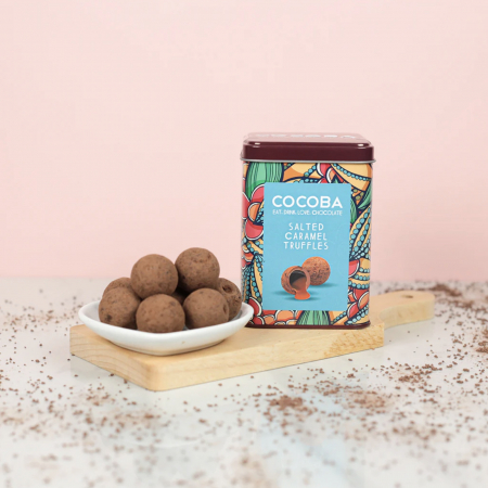 Trufe de ciocolata cu lapte si caramel sarat in cutie metalica 120G [4]