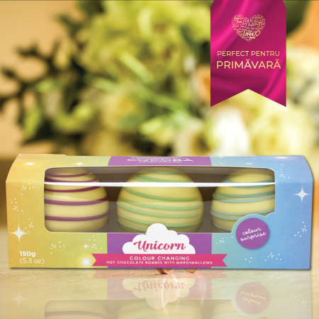 Mărțișor - Unicorn Set 3 sfere de ciocolata alba cu bezele 150G