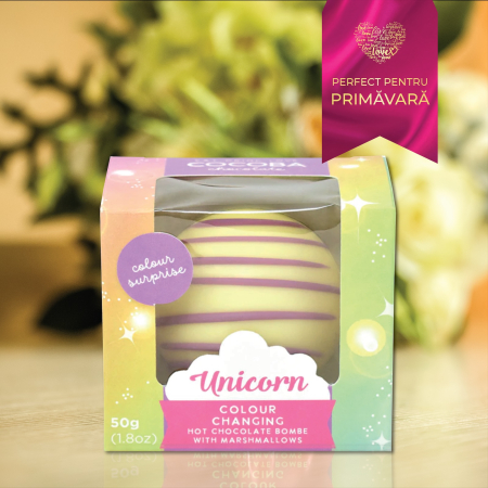 Mărțișor - Unicorn Sfera de ciocolata alba cu bezele 50G