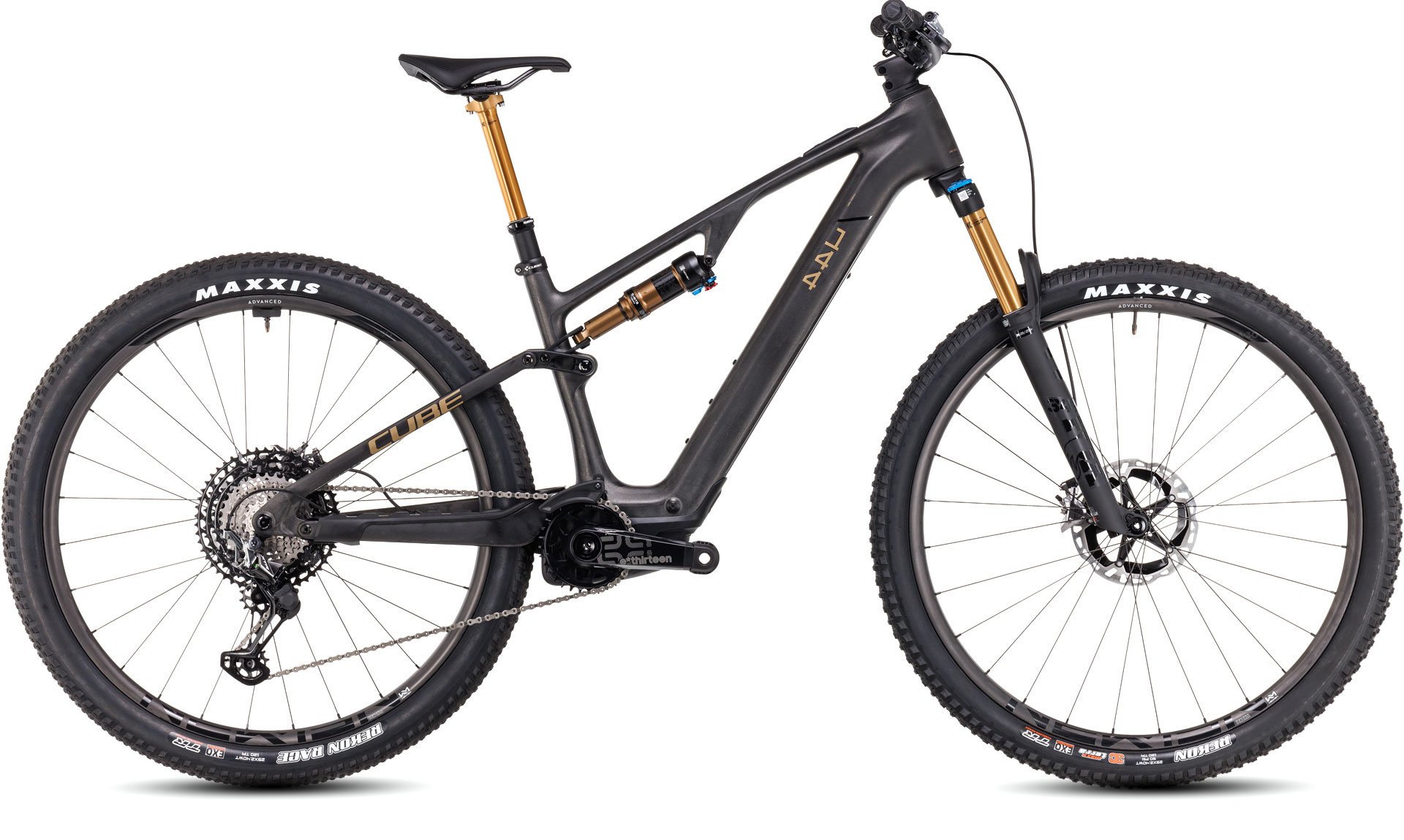Biciclete electrice - BICICLETA ELECTRICA CUBE AMS HYBRID ONE44 C:68X SLT 400X 29 CARBON/N/GOLDDUST L