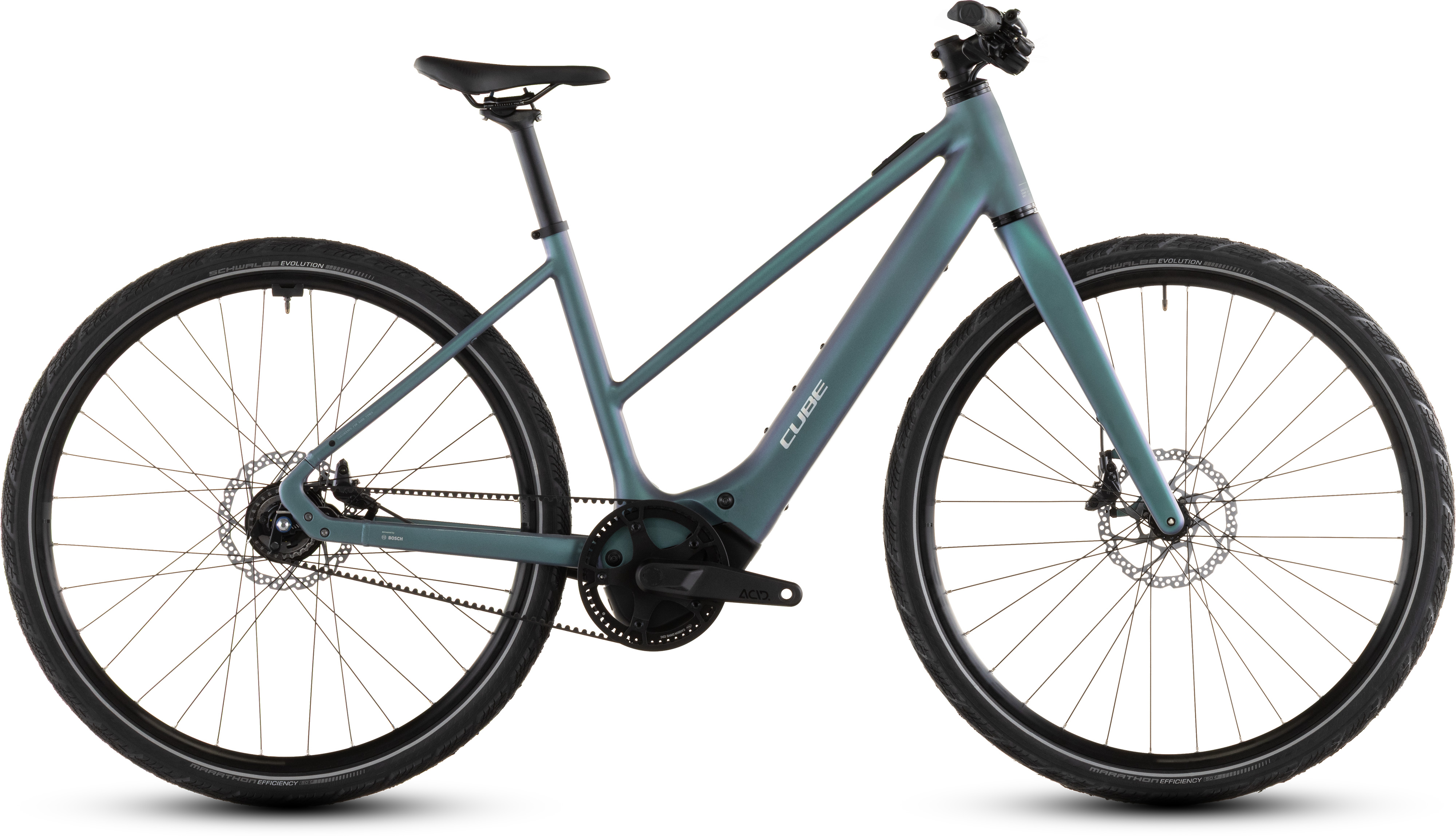 Biciclete electrice - BICICLETA ELECTRICA CUBE EDITOR HYBRID SLT 400X TRAPEZE SMARAGDGREY PRISM 2026 54 cm