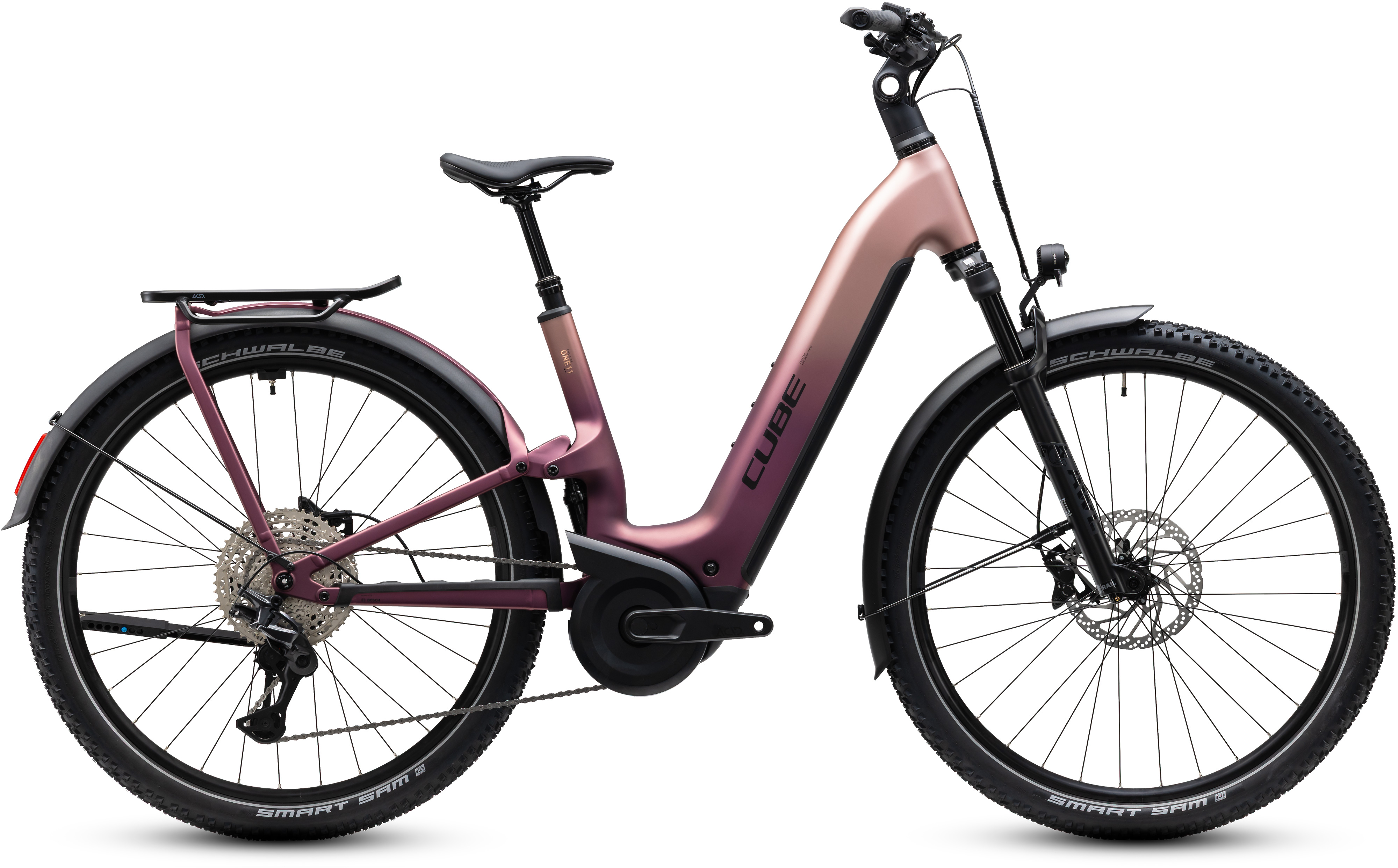 Ciclism - BICICLETA ELECTRICA CUBE NURIDE HYBRID ONE11 HPC SLX 800 EASY ENTRY MAUVE BLACK 2027 54 cm