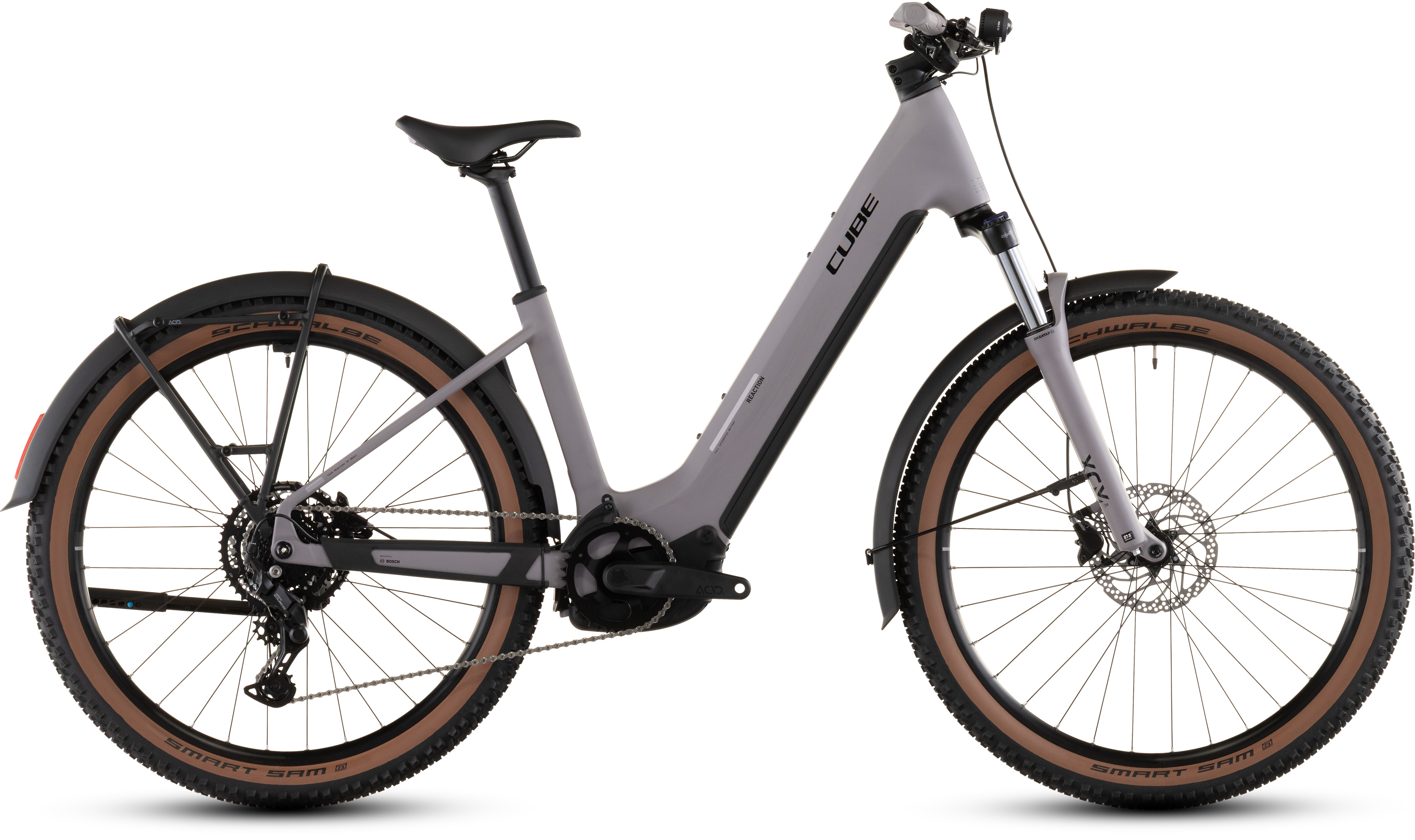 Biciclete electrice - BICICLETA ELECTRICA CUBE REACTION HYBRID PERFORMANCE 600 FE EASY ENTRY PLUMGREY BLACK 2026 cadru XL (22") - roti 29
