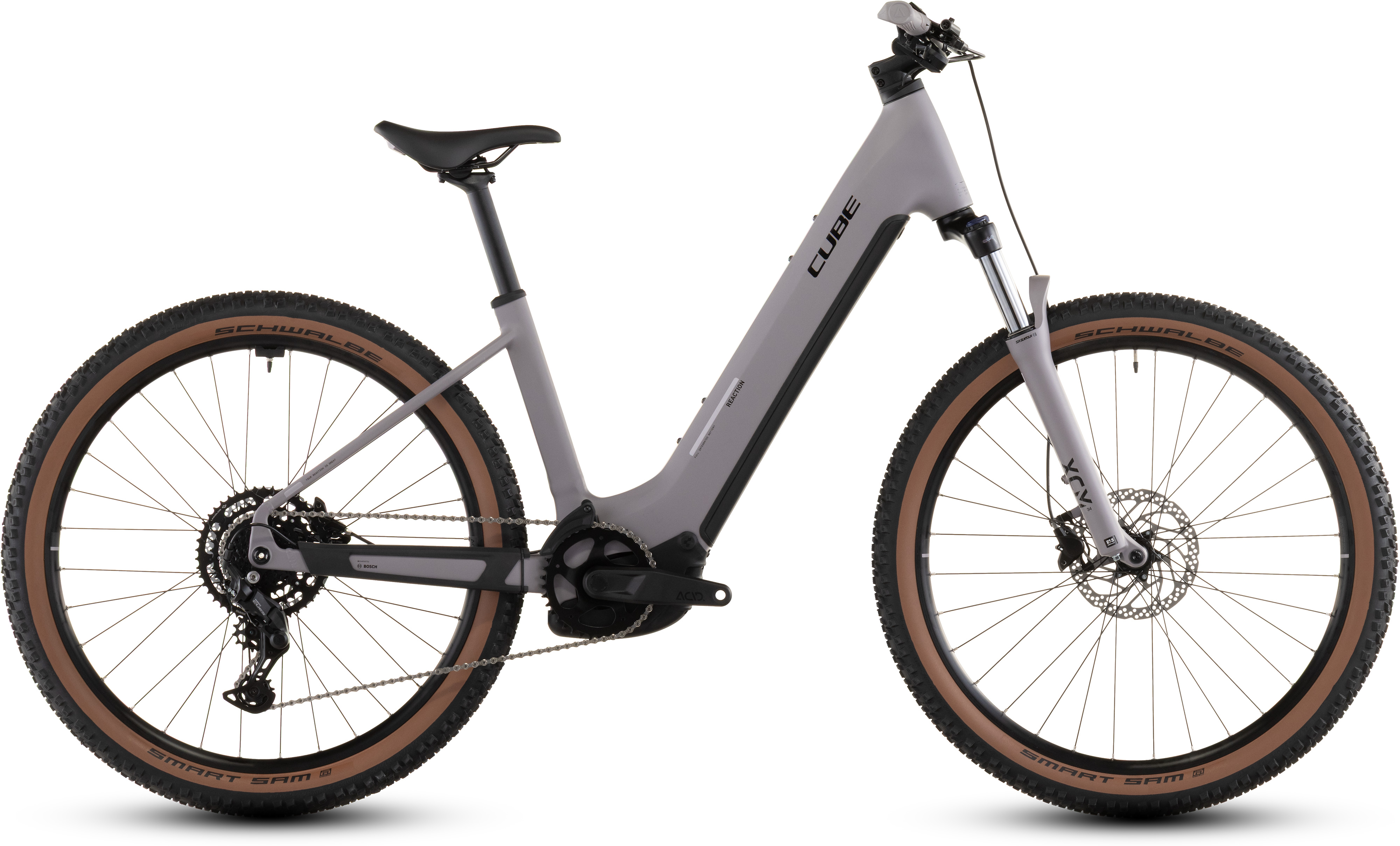 Biciclete electrice - BICICLETA ELECTRICA CUBE REACTION HYBRID PERFORMANCE 600 EASY ENTRY PLUMGREY BLACK 2026 cadru S (16") - roti 27.5