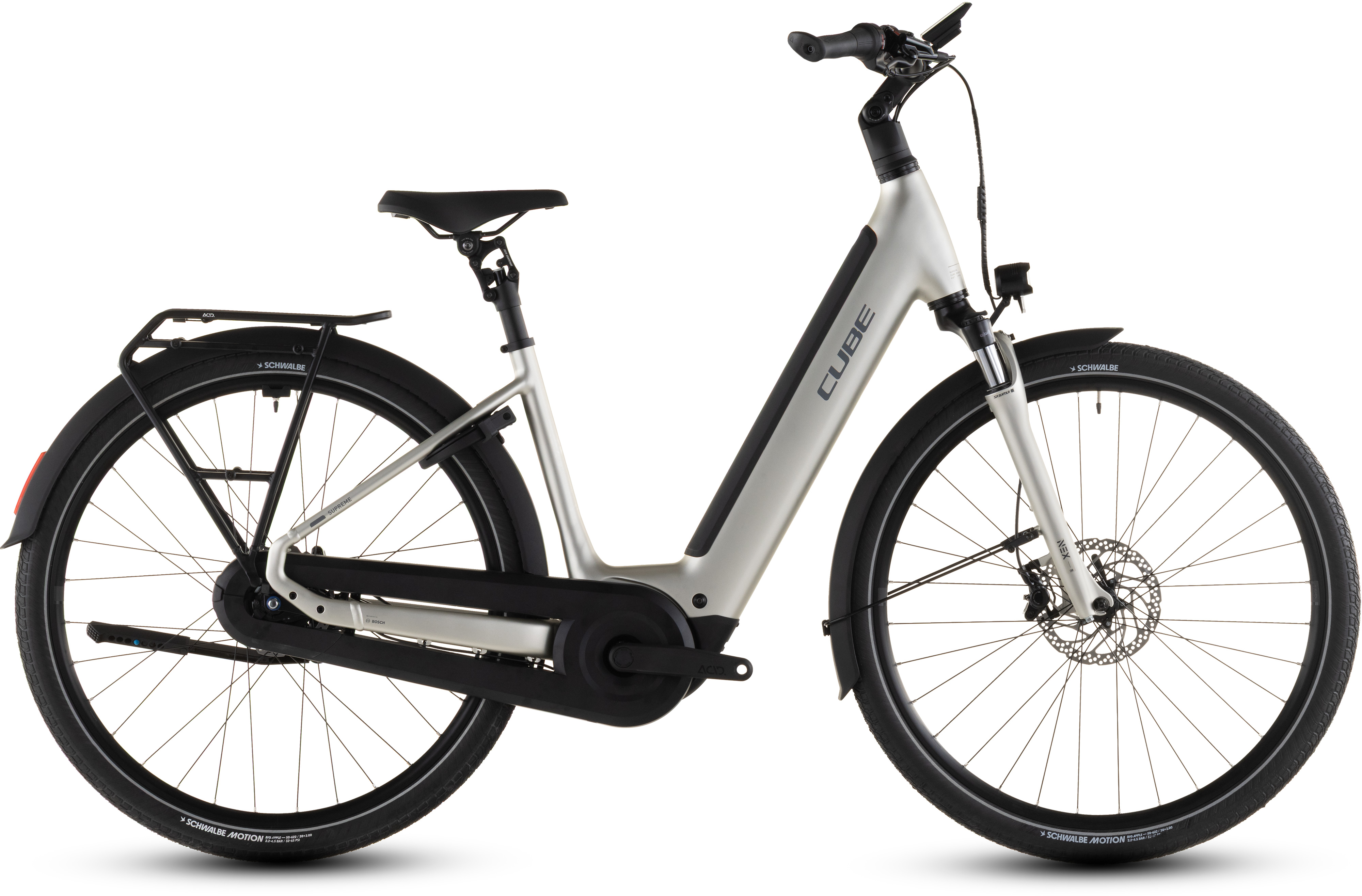 Biciclete electrice - BICICLETA ELECTRICA CUBE SUPREME RT HYBRID COMFORT EXC 600 EASY ENTRY CHAMPAGNE GREY 2026 46 cm