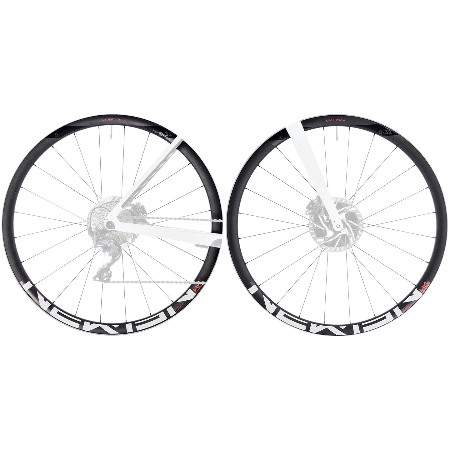Piese biciclete - SET ROTI NEWMEN EVOLUTION SL R.32 DISC CL AX 12X100MM/12X142MM NEGRU-ALB-ROSU