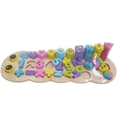 Jucărie din lemn Omida 3 rânduri cu cifre şi forme, Montessori, Multicolor, 76 de piese [2]