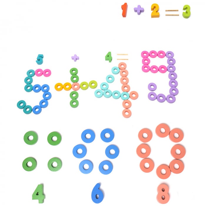Joc din lemn Montessori cu 6 activități - puzzle cifre, litere, forme geometrice, operații matematice și sortare culori. [3]
