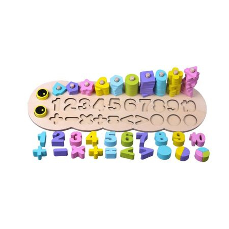 Jucărie din lemn Omida 3 rânduri cu cifre şi forme, Montessori, Multicolor, 76 de piese [6]
