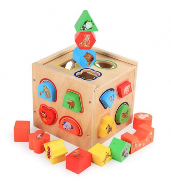 Cub educativ Montessori din lemn 5 în 1 cu activități și sortare forme geometrice [5]