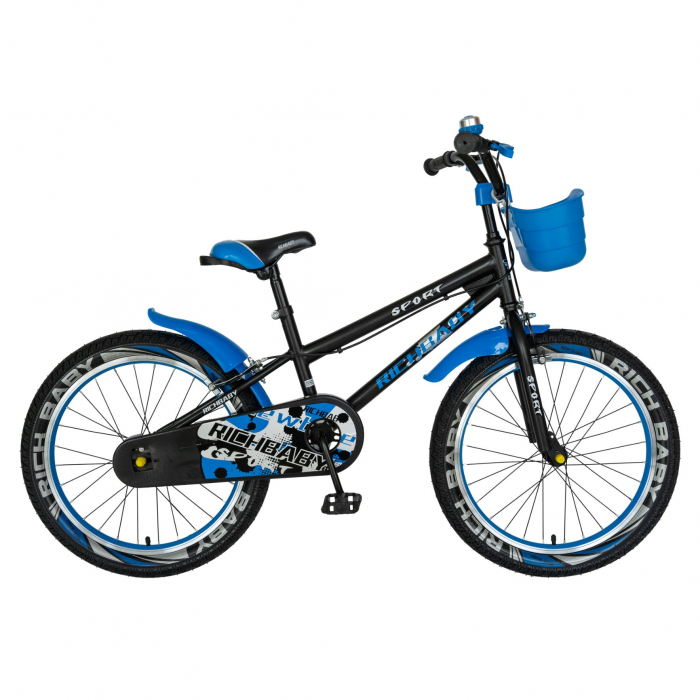 Bicicleta Copii 7-10 ani, Roti 20 Inch, C-Brake,  Rich Baby CSR20/03A, Cadru Negru cu Design Albastru [1]