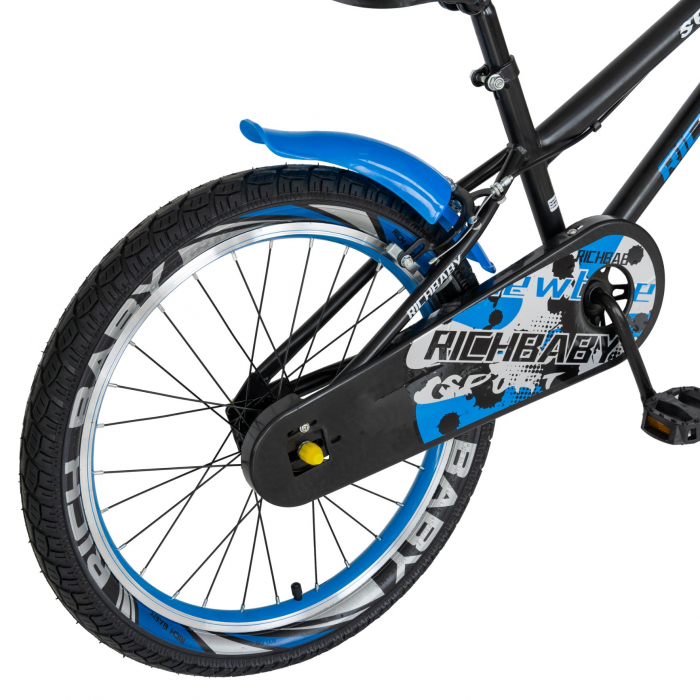 Bicicleta Copii 7-10 ani, Roti 20 Inch, C-Brake,  Rich Baby CSR20/03A, Cadru Negru cu Design Albastru [3]
