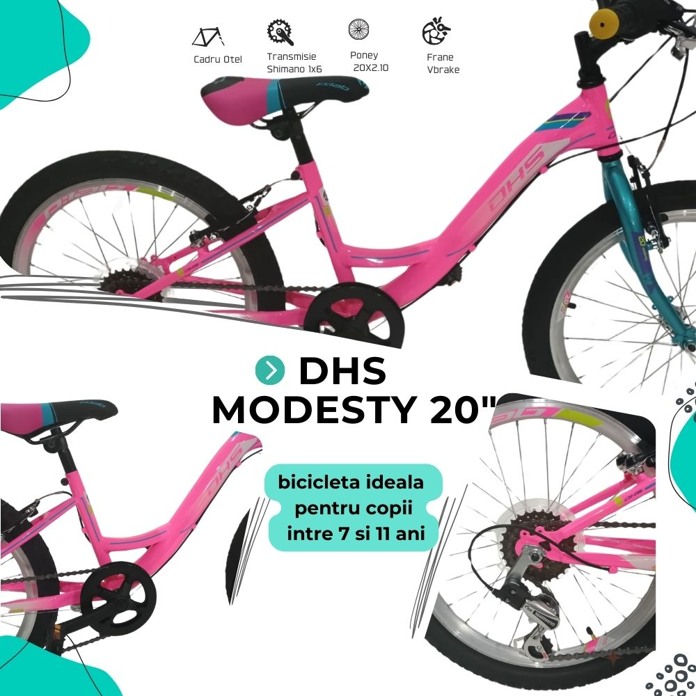 Bicicleta Copii DHS Modesty - 20 Inch, Roz [4]