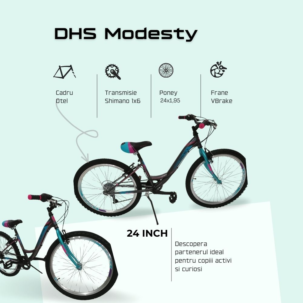 Bicicleta Copii DHS Modesty - 24 Inch, Gri [5]